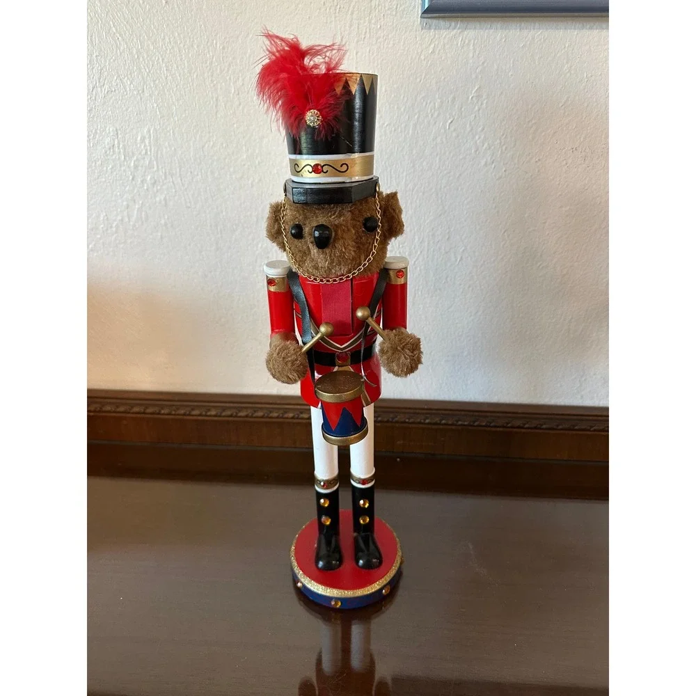 Holiday Inspirations Teddy Bear Nutcracker Drummer Red Soldier 16 Inch